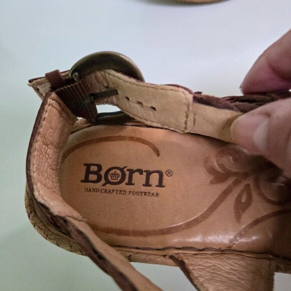 Born Laurene In Saddle Brown Braided Leather Cork Wedge Sandals Size 9 - Picture 9 of 10